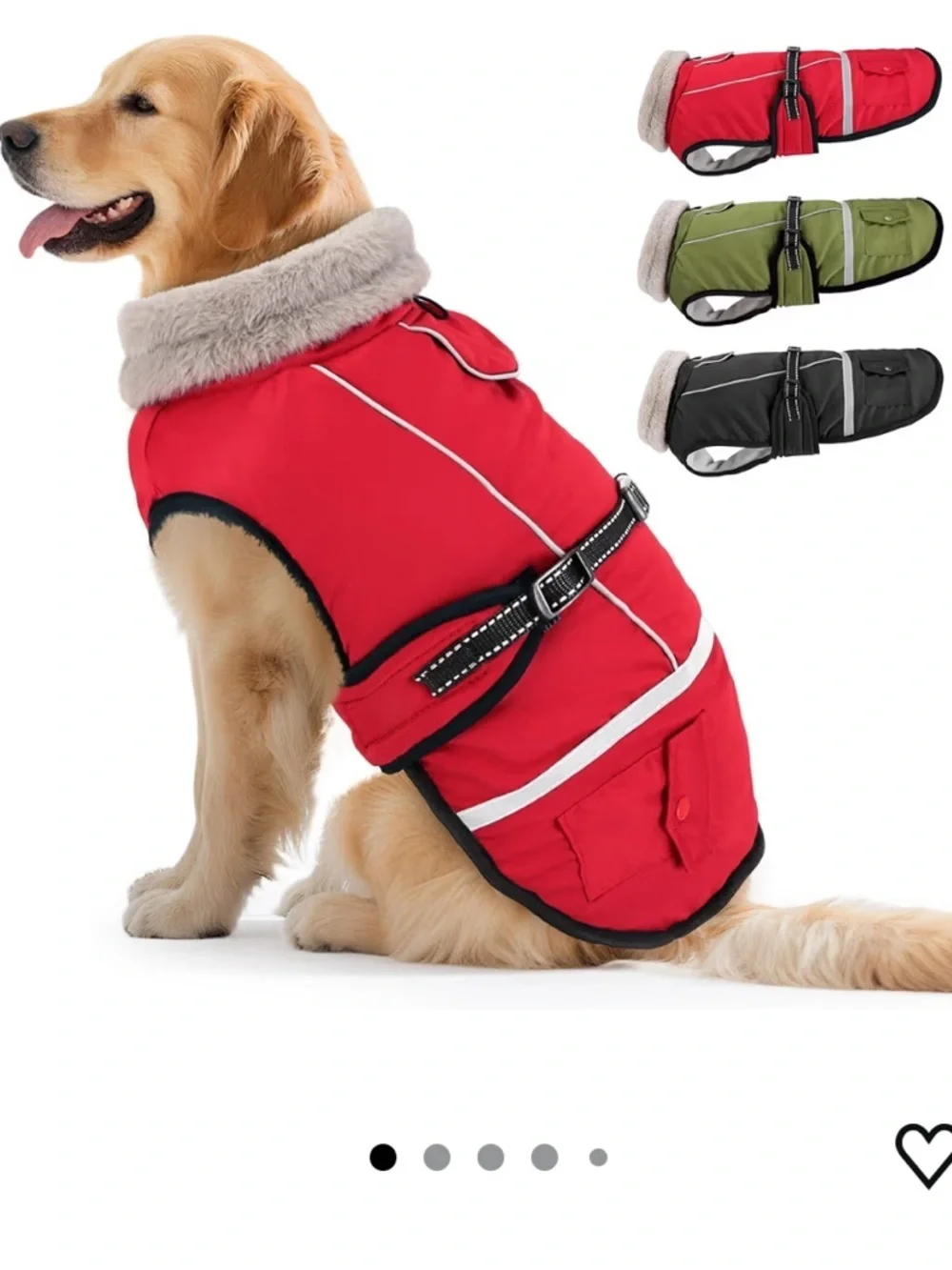 NEW-Dog- Large Red Faux-Fur Collar  Reflective, safety Dog Winter Coat -